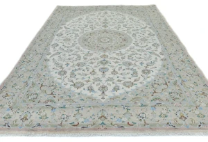 Vintage Cream Floral Traditional 6'5 X 9'7 Kashan Persian Rug