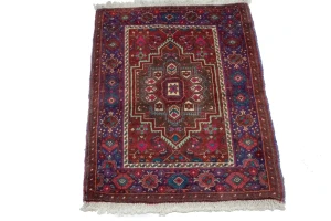 Vintage Red Geometric Tribal 2X3 Bidjar Persian Rug