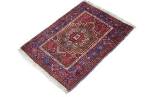Vintage Red Geometric Tribal 2X3 Bidjar Persian Rug