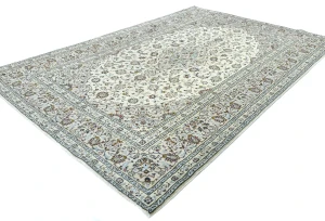 Vintage Cream Traditional 6'4X9'6 Kashan Persian Rug