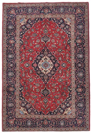 Vintage Red Traditional Floral 6'5X9'7 Kashan Persian Rug