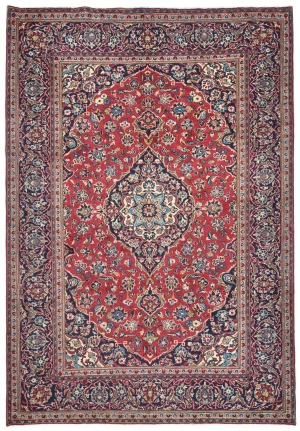 Vintage Red Floral Traditional 7X10 Kashan Persian Rug