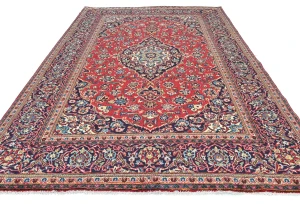 Vintage Red Floral Traditional 7X10 Kashan Persian Rug