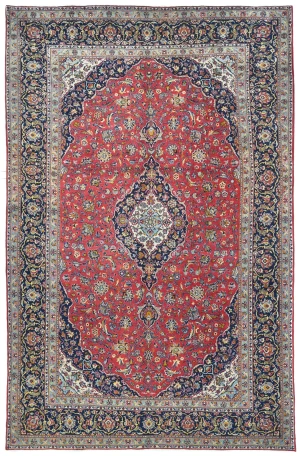Vintage Red Traditional Floral 8X12 Kashan Persian Rug