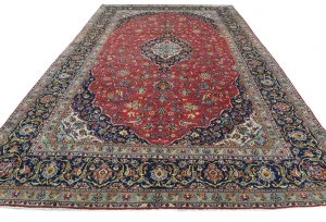 Vintage Red Traditional Floral 8X12 Kashan Persian Rug
