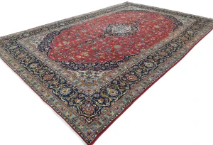 Vintage Red Traditional Floral 8X12 Kashan Persian Rug
