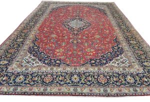 Vintage Red Traditional Floral 8X12 Kashan Persian Rug