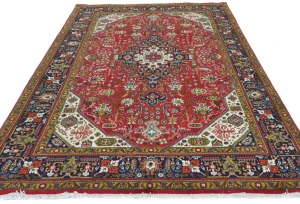 Vintage Red Floral Traditional 7X10 Tabriz Persian Rug
