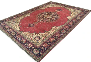 Vintage Red Floral Traditional 6'5X9'4 Tabriz Persian Rug