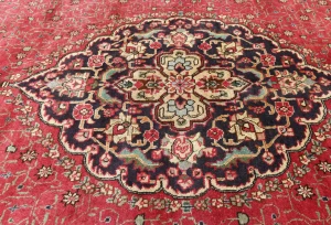 Vintage Red Floral Traditional 6'5X9'4 Tabriz Persian Rug