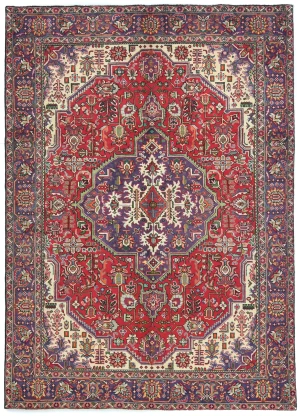 Vintage Red Floral Traditional 6'4X9'7 Tabriz Persian Rug