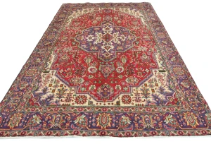 Vintage Red Floral Traditional 6'4X9'7 Tabriz Persian Rug
