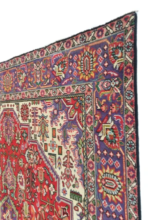 Vintage Red Floral Traditional 6'4X9'7 Tabriz Persian Rug