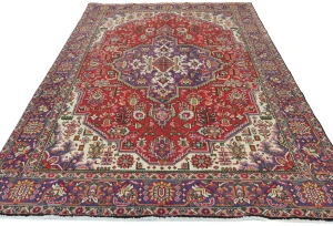 Vintage Red Floral Traditional 6'4X9'7 Tabriz Persian Rug