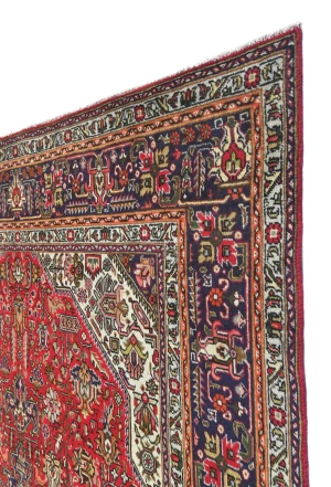Vintage Red Floral Traditional 7X10 Tabriz Persian Rug