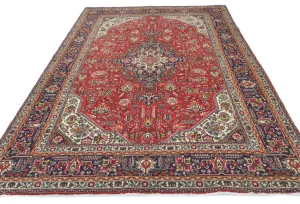 Vintage Red Floral Traditional 7X10 Tabriz Persian Rug