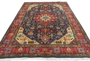 Vintage Purple-navy Floral Traditional 6'5X9'6 Tabriz Persian Rug