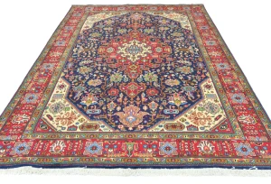 Vintage Purple-navy Floral Traditional 6'5X9'6 Tabriz Persian Rug