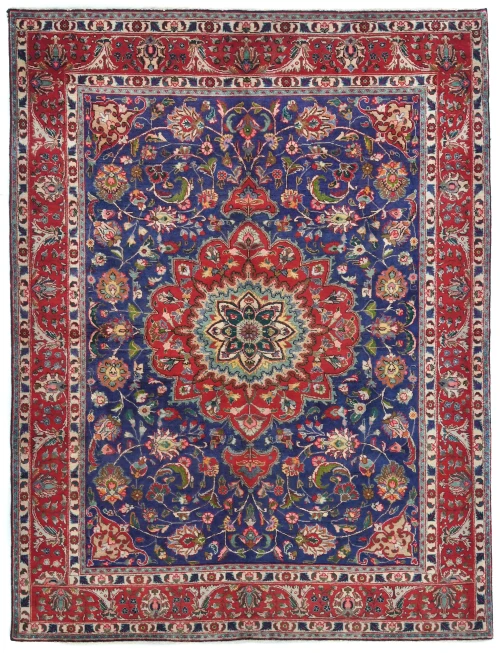 Vintage Red Floral Traditional 7X9 Tabriz Persian Rug