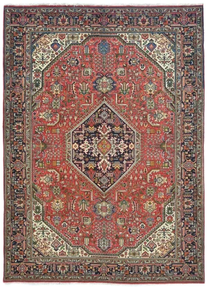 Vintage Coral Red Floral Traditional 7X10 Tabriz Persian Rug