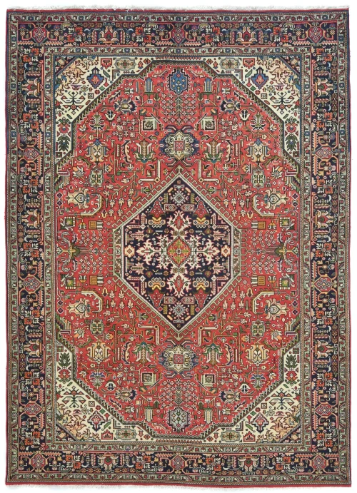 Vintage Coral Red Floral Traditional 7X10 Tabriz Persian Rug