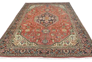 Vintage Coral Red Floral Traditional 7X10 Tabriz Persian Rug