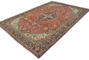 Vintage Coral Red Floral Traditional 7X10 Tabriz Persian Rug
