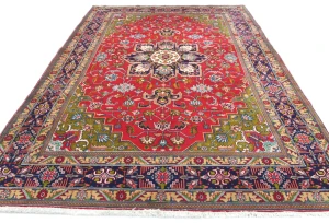 Vintage Red Floral Traditional 7X10 Tabriz Persian Rug