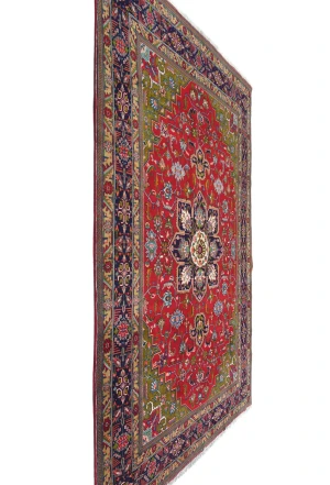 Vintage Red Floral Traditional 7X10 Tabriz Persian Rug
