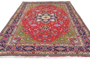 Vintage Red Floral Traditional 7X10 Tabriz Persian Rug