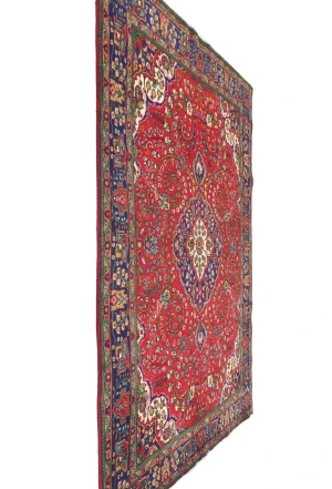 Vintage Red Floral Traditional 7X10 Tabriz Persian Rug