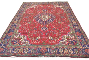 Vintage Red Floral Traditional 7X10 Tabriz Persian Rug