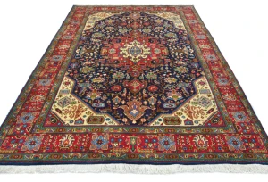 Vintage Purple-navy Floral Traditional 6'7X9'6 Tabriz Persian Rug