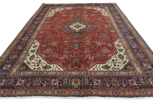 Vintage Red Floral Traditional 8X11 Tabriz Persian Rug