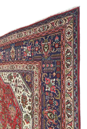 Vintage Red Floral Traditional 8X11 Tabriz Persian Rug