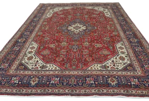 Vintage Red Floral Traditional 8X11 Tabriz Persian Rug