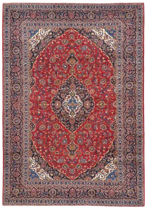 Vintage Red Floral Traditional 10x14 Kashan Persian Rug