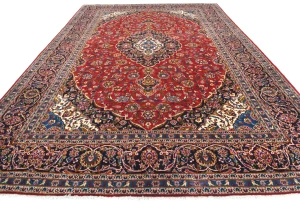 Vintage Red Floral Traditional 10x14 Kashan Persian Rug