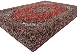 Vintage Red Floral Traditional 10x14 Kashan Persian Rug