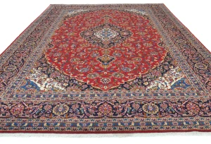 Vintage Red Floral Traditional 10x14 Kashan Persian Rug
