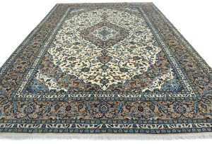 Vintage Cream Floral Traditional 10X13 Kashan Persian Rug