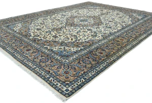 Vintage Cream Floral Traditional 10X13 Kashan Persian Rug