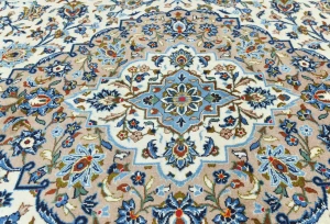 Vintage Cream Floral Traditional 10X13 Kashan Persian Rug