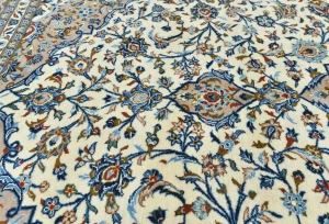Vintage Cream Floral Traditional 10X13 Kashan Persian Rug