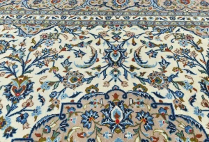 Vintage Cream Floral Traditional 10X13 Kashan Persian Rug