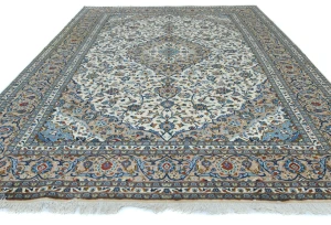 Vintage Cream Floral Traditional 10X13 Kashan Persian Rug