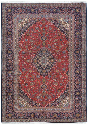 Vintage Red Floral Traditional 9x13 Kashan Persian Rug