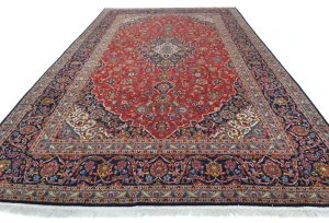 Vintage Red Floral Traditional 9x13 Kashan Persian Rug