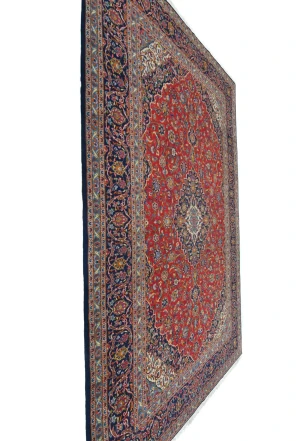 Vintage Red Floral Traditional 9x13 Kashan Persian Rug