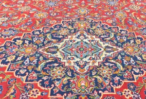 Vintage Red Floral Traditional 9x13 Kashan Persian Rug